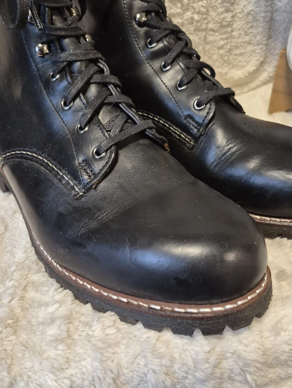Wolverine 1000 Mile Plain Toe Rugged Boots Black Leather Lace Up Men's Sz 12 EUC